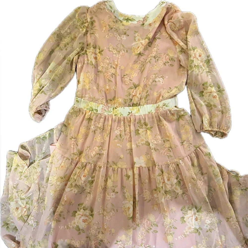 Floral Pink Long Sleeve Dress - Taylor Size 10 - Picture 1 of 5